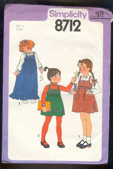 Simplicity Sewing Pattern 8712 Girls pullover jumper & blouse Size 4