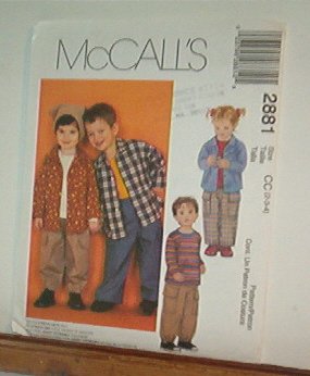 Sewing Pattern McCall's 2881 Boys & Girls shirt, top & pull on pants Size 1 2 3