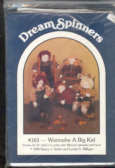 Sewing Pattern, Dream Spinners, Wannabe A Big Kid, 25" dolls, 5 outfits and 5 styles