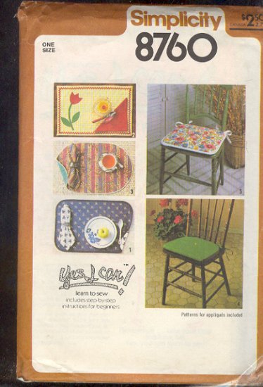 Sewing Pattern Simplicity 8760 Easy place maps and chair seats one size