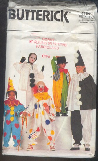 Sewing Pattern Butterick 4154 Variety of Clown costumes for children All sizes