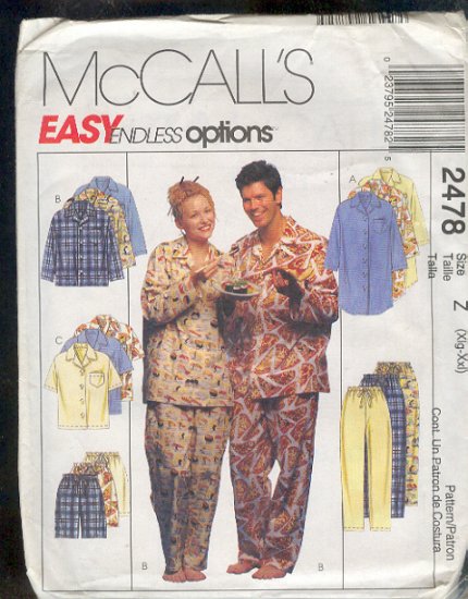 Sewing Pattern McCall's 2478 Mix and match pajamas for men and women 42-48