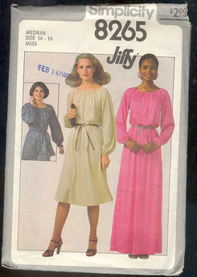 Sewing Pattern Simplicity 8265 Simple pullover dress 2 lengths size 14-16