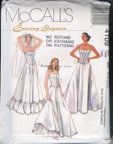 Sewing Pattern 4109 McCall's Wedding and Formal Gown Lingerie Sizes 8-14