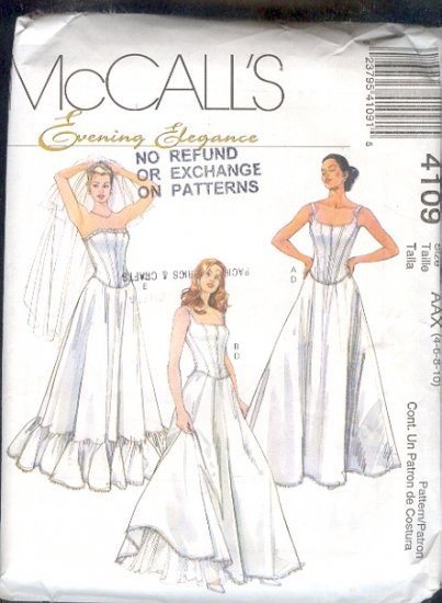 Sewing Pattern 4109 McCall's Wedding and Formal Gown Lingerie Sizes 4-10