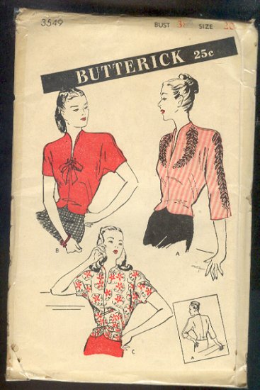 Sewing Pattern Butterick Vintage 3549 Three Blouses styles Size 20