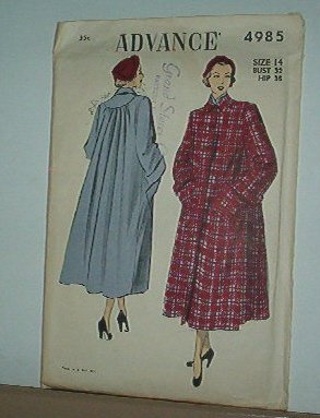 Sewing Pattern Advance Vintage 4985 Winter Coat Size 14