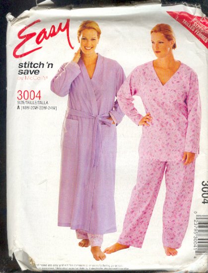 Sewing Pattern McCall's Pajamas and Robe 3004 Easy Size 18W-24W