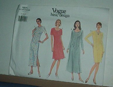 Vogue Sewing Pattern 1921 Dress with Front tucks Size 14 - 18