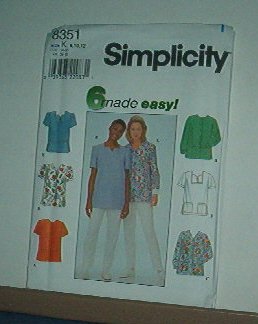 Sewing Pattern Simplicity 8351 Tops - 6 variations, good for scrubs Size 20-24