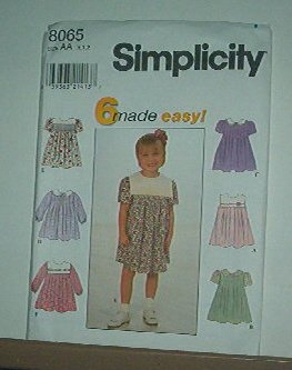 Sewing Pattern Simplicity Child 8054 Dress in six variations, cute sizes 6 mos to 2 years
