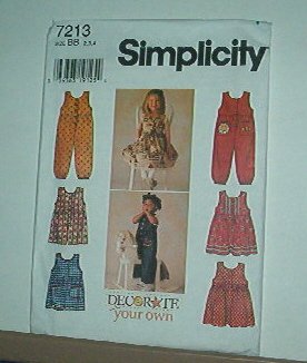 Sewing Pattern Simplicity Child 7213 Jumpsuit, romper and dress with variations size 2 3 4