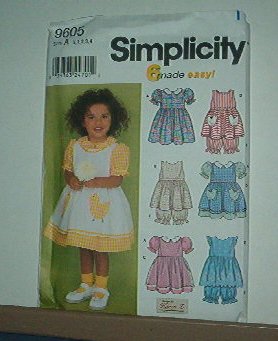 Sewing Pattern Simplicity Child 9605 Dress, pantalooon, cute pockets size 6 most to 4 yrs