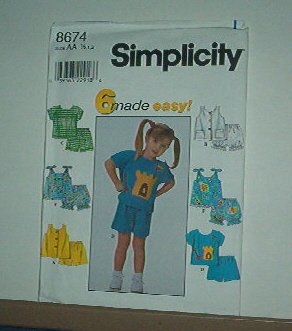 Sewing Pattern Simplicity Child 8674 top, shorts with six variations size 6 mos to 2 years