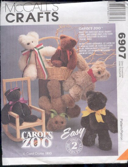 McCall's Sewing Pattern 6907 Bears and Bunnies, 16"