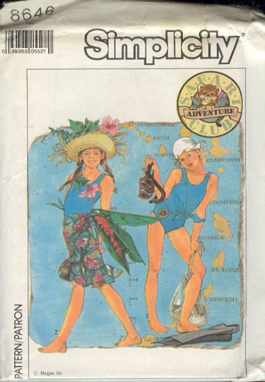 Simplicity Sewing Pattersn 8646, Swim Suit and Skirt, Child size 12