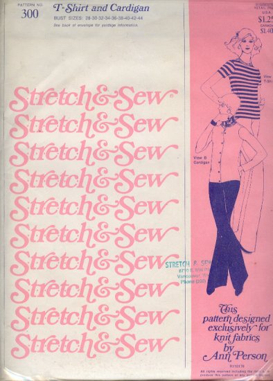 Stretch & Sew Sewing Pattern 300 T Shirt and Cardigan Bust Sizes 28 - 44