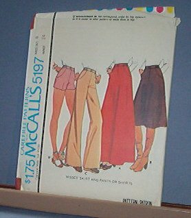 Sewing Pattern McCall's 5197 Pants, Shorts & Skirts Size 8 Waist 24"
