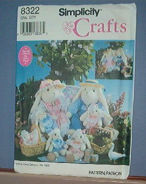 Sewing Pattern Simplicity 8322 Three Rabbits - 13" & 5" Bunnies and 13 X4 Couch with clothes