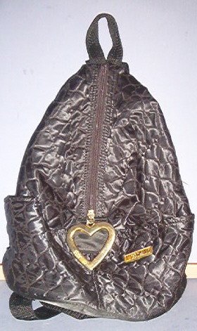 Purse - Black ruck sack - 13"X10"X5.5" - snap hanger - quilted satin - side entry. Cool