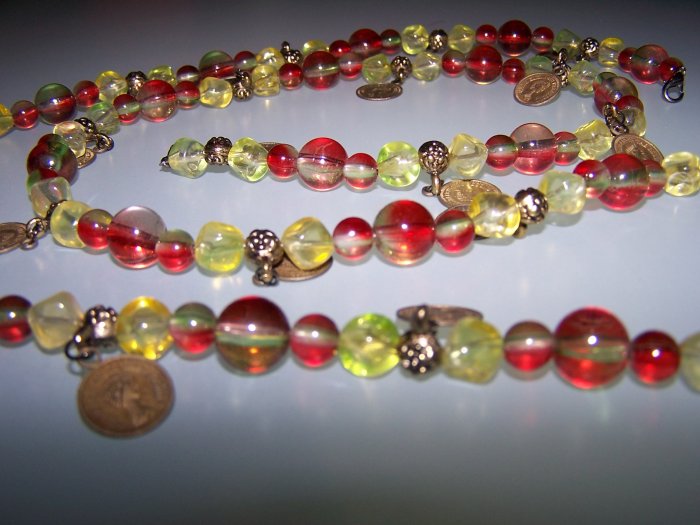 Colourful beads and coins belt