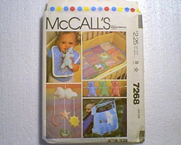 Baby Layette Quilt Bumper Bag Bib Hanging Mobile McCalls Pattern 7268 Cut