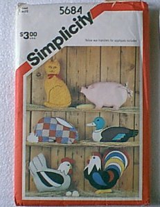 Stuffed Rabbit Pig Cat Duck Hen Rooster Pillows Appliques Simplicity Pattern 5684 Cut