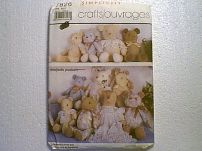 Marjorie Puckett Stuffed Bears Teddy 3 Sizes Simplicity Pattern 7826 Uncut