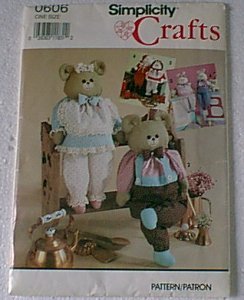 Dressed Animals or Dolls with Wood Block Body Simplicity Pattern 0606 Cut