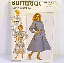 David Warren Misses Dress Butterick Sewing Pattern 4917 Sz 8 10 12 1987 Uncut