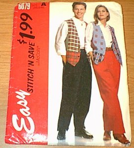 Lined Vest & Pants Stitch n Save McCalls Sewing Pattern 6079 Men Boy Woman XS S Med Uncut