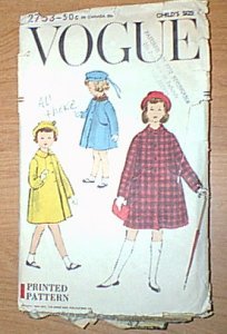 Childs A Line Coat Cute 1956 Vogue Pattern 2753 Sz 4 Cut Poor Envelope