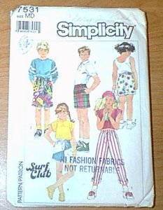 Surf Club Boys Girls Easy to Sew Surfers 3 Lengths Simplicity Sewing Pattern 7531 Sz Med Cut