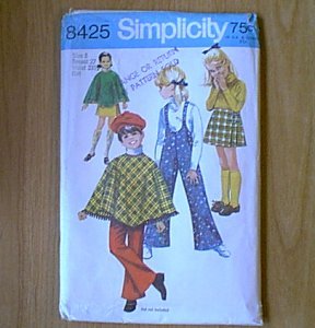 Child Poncho Skirt Bell Bottom Suspender Pants Simplicity Sewing Pattern 8425 Sz 8 Girl Uncut