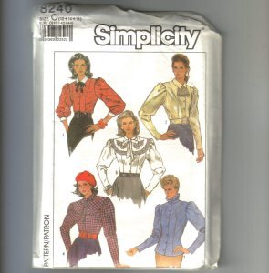 Misses Semi Fitted Blouse Top Shirt Simplicity Sewing Pattern 8240 Sz 12 14 16 Uncut