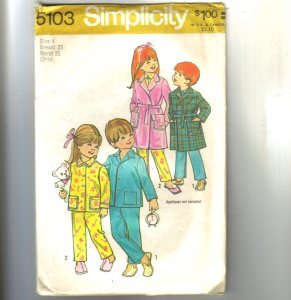 Childs Robe & PJs Pajamas Simplicity Pattern 5103 Sz 4 Cut