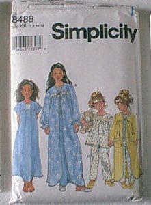 Childs Sleepwear Gown Robe PJs Pajamas Simplicity Sewing Pattern 8488 Sz 7 8 10 12 Cut