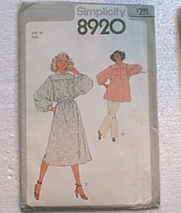 Misses Pullover Tunic or Dress & Sash Simplicity Sewing Pattern 8920 Sz 10 Miss Uncut