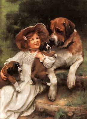 LITTLE GIRL AND HER DOGS OIL PAINTING ON CANVAS 20"X24"