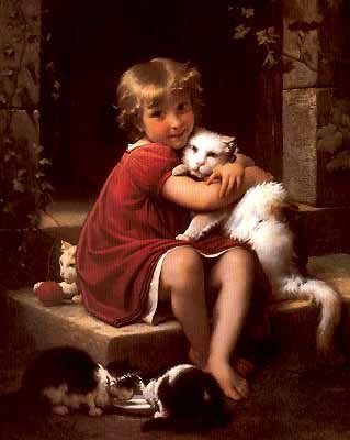 LITTLE GIRL AND HER CAT OIL PAINTING ON CANVAS 20"X24"