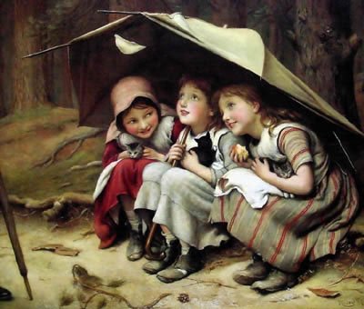 THREE LITTLE GIRLS OIL PAINTING ON CANVAS 20"X24"