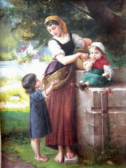 MUM AND HER KIDS OIL PAINTING ON CANVAS 20"X24"
