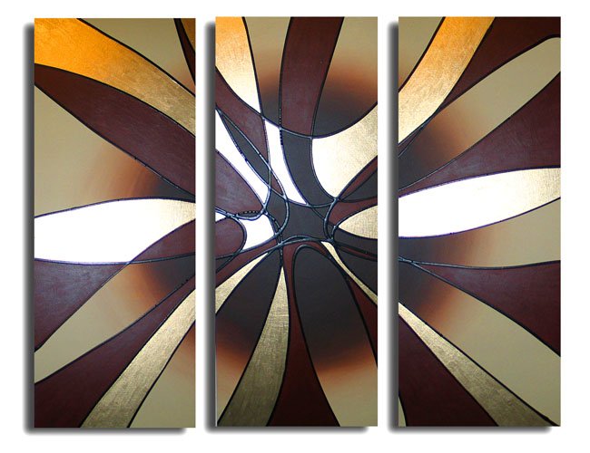 3 PIECES ABSTRACT OIL PAINTING ON CANVAS 12"X32"X3 PIECES