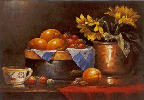 FRUITS AND FLOWERS OIL PAINTING ON CANVAS 20"X24"