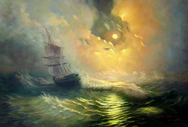 BOAT-SEA 033 OIL PAINTING ON CANVAS 20"X24"