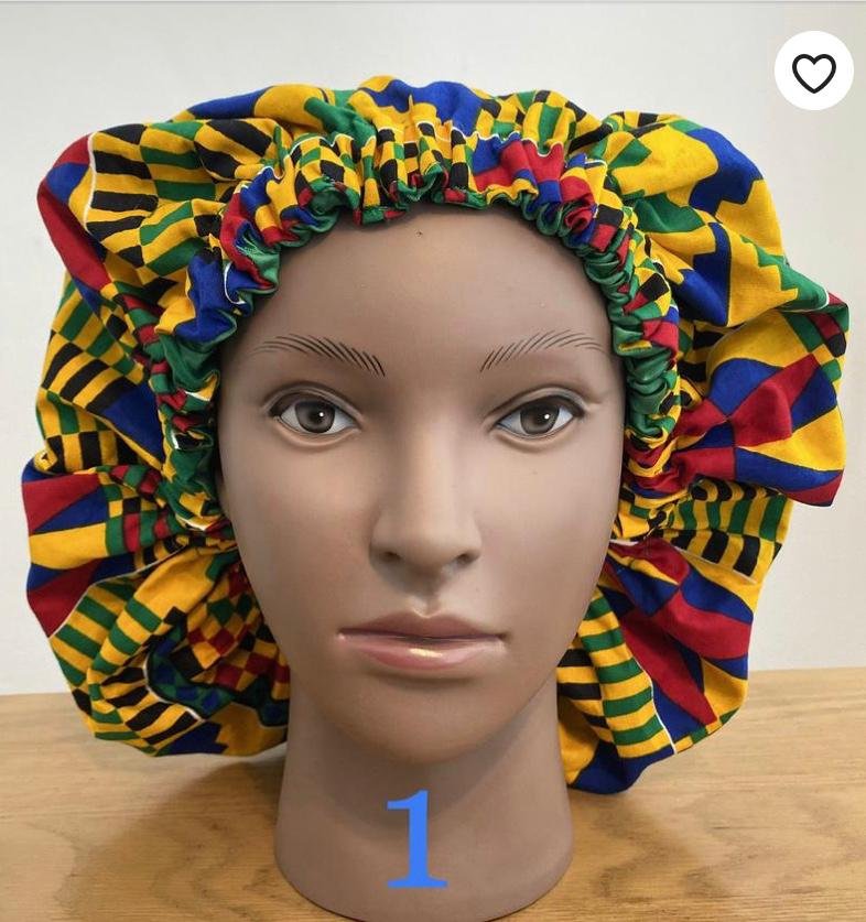 Womens Satin Lined Ankara Kente African Print Bonnet 5 Fabric Options