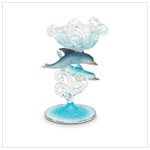 Blue Dolphins Glass Candle Holder