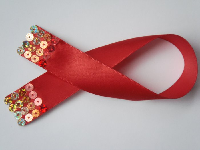 Red Satin Ribbon Bookmark with Colorful Hologram Sequin Embelishment