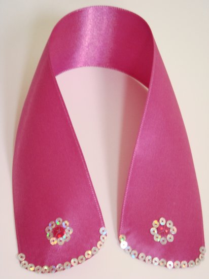 Hot Pink Satin Ribbon Bookmark with Hologram Sequin Edge and Flower