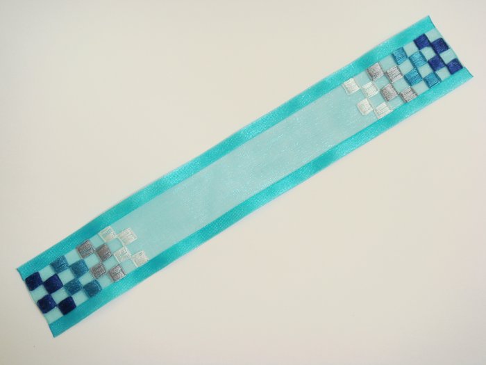Turquoise Blue Organza Ribbon Bookmark with Colorful Silk Embroidery